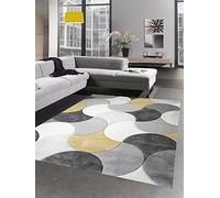 CARPETIA Tapis de Salon Design Tapis Court Pile Gouttes Moutarde Jaune Gris crème Größe 80x150 cm