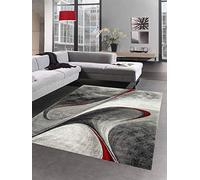 CARPETIA Tapis de Salon Moderne Tapis Abstrait en Gris Rouge Größe 80x150 cm