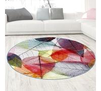 CARPETIA Tapis de Salon Tapis de Chambre à Coucher Bureau Coin Repas Facile à Entretenir Robuste Doux Riche en Couleurs avec Motif de Feuilles Multicolore, 200 cm Rond