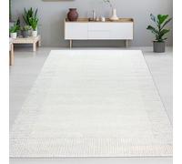 CARPETIA Tapis de Salon Tapis de Chambre d'enfants Chambre d'amis Effet 3D Facile d'entretien Motif à Barres en crème, 160 x 230 cm