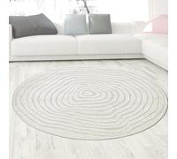 CARPETIA Tapis de Salon Tapis de Salle à Manger Tapis de Table Bureau Bureau Circulaire souche d'arbre Motif cernes en Beige, 200 cm Rond