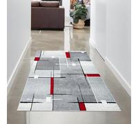 CARPETIA Tapis d'entrée Tapis de Couloir Tapis résistant à l'usure Motif Graphique dans des Tons Rouges et Gris élégants 80 x 140 cm