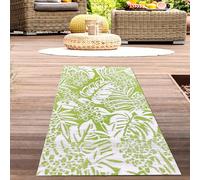 CARPETIA Tapis d'extérieur résistant aux intempéries Plastique léger Moderne Lavable Jardin terrasse Balcon Camping Pique-Nique Feuilles Vert Clair Tapis 90 x 150 cm