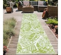 CARPETIA Tapis d'extérieur résistant aux intempéries Plastique légèrement Lavable Moderne Jardin terrasse Balcon Camping Pique-Nique Feuilles Vert Clair Tapis 90 x 300 cm