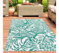CARPETIA Tapis d'extérieur résistant aux intempéries Plastique Recyclable Pique-Nique Camping Plage Tapis de Jardin réversible polypropylène Feuilles pétrole 180 x 280 cm