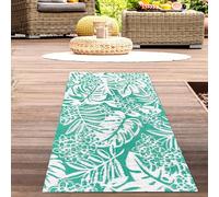 CARPETIA Tapis d'extérieur résistant aux intempéries Plastique Recyclable Pique-Nique Camping Plage Tapis de Balcon Tapis réversible polypropylène Feuilles pétrole 90 x 150 cm