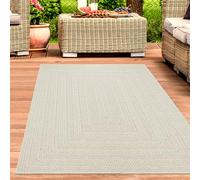 CARPETIA Tapis d'extérieur Salon Indoor Terrasse Moderne imperméable Balcon Jardin Lignes rectangulaires Look Jute crème, 120 x 170 cm