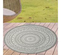 CARPETIA Tapis d'extérieur Tapis d'intérieur Tapis de terrasse Tapis de Balcon Tapis d'intérieur avec Un Design Mandala élégant en Gris et crème, 120 cm Rond