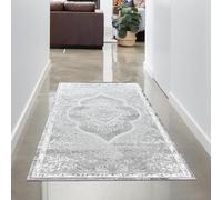 CARPETIA Tapis d'Orient avec Ornements • Effet Haut-Bas • Brillant argenté Gris Beige, 80 x 150 cm