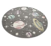 CARPETIA Tapis Enfant étoiles et planètes de l'espace Gris Pastel Größe 120 cm Rund