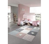 CARPETIA Tapis Enfants Tapis de Jeu Tapis bébé Fille avec Coeur étoile Rose crème Gris Größe 140x200 cm