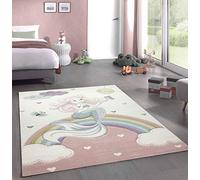 CARPETIA Tapis Enfants Tapis de Jeu Tapis bébé Fille sirène Princesse Rose Größe 140x200 cm