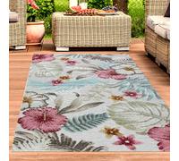 CARPETIA Tapis Intérieur et extérieur Salon Terrasse Balcon Jardin Feuilles rectangulaire Turquoise Multicolore 200 x 290 cm
