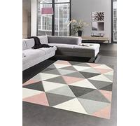 CARPETIA Tapis Modern Moquette Motif Triangle Rose Beige Gris Größe 80x150 cm
