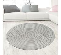 CARPETIA Tapis moderne, structure 3D, design Panglao, doux, à poils courts, facile d'entretien, convient aux personnes allergiques, gris, 120 cm, rond