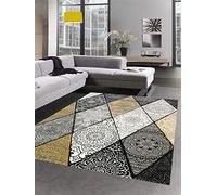 CARPETIA Tapis Moderne Tapis Salon Diamants avec Ornements Jaune Moutarde Grise Größe 80x150 cm