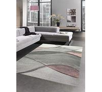 CARPETIA Tapis Moderne Tapis Salon Vagues Rose Gris Pastel Größe 200 x 290 cm
