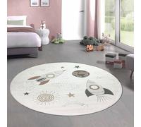 CARPETIA Tapis pour chambre d'enfant et de bébé - Motif espace moderne - Tapis rond - Facile d'entretien - Doux, hygiénique, durable - Adapté aux enfants - Crème, gris, beige - 160 cm - Rond