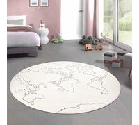 CARPETIA Tapis pour enfant - Motif carte du monde - Rond - Doux et facile d'entretien - Tapis de jeu pour salle de jeux - Crème - 140 cm - Rond