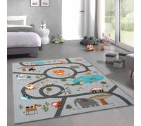 CARPETIA Tapis pour Enfants Tapis de Jeu pour Chambre d'enfants antidérapant Lavable Facile d'entretien Safari Route Gris 160 x 220 cm