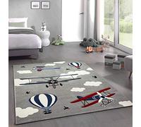 CARPETIA Tapis pour Enfants Tapis Enfants Avions biplan montgolfières crème Bleu Gris Größe 200 x 290 cm