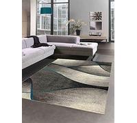 CARPETIA Tapis pour Salle de Séjour en Design Moderne Vagues Gris Anthracite & Bleu - Facile à Nettoyer et Durable Größe 160x220 cm