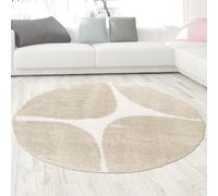 CARPETIA Tapis pour salon, salle à manger, atmosphère chaleureuse, grand tapis rond à poils longs, design élégant, beige, doux, durable, facile d'entretien, harmonieux, beige, 160 cm, rond