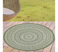 CARPETIA Tapis Rond 120 cm Design Moderne Mandala Vert Blanc Résistant aux Intempéries Pour Salon Terrasse Jardin