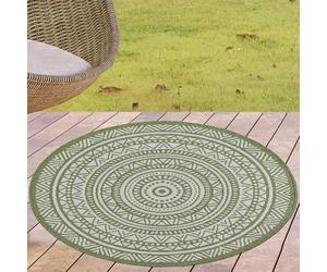 CARPETIA Tapis Rond 120 cm Design Moderne Mandala Vert Blanc Résistant aux Intempéries Pour Salon Terrasse Jardin