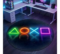 CARPETIA Tapis Rond Espace Gaming d'entretien Plat résistant à l'usure adapté aux Robots aspirateurs Chambre Jeunes Durable décor Moderne stylé en Noir & Couleurs néon 80 cm Rond