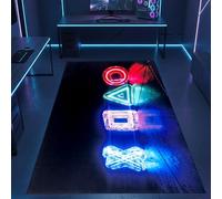 CARPETIA Tapis Salle de Jeux antidérapant Facile d'entretien résistant Design Moderne Aspect LED Durable Ambiance stylée Tendance géométrique en Noir & Couleurs néon 140 x 200 cm