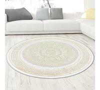 CARPETIA Tapis Salon Chambre à Coucher à Poil Court Circulaire Noble Ornements Effet Brillant méandres orientaux enchanteurs crème Or 160 cm Rond
