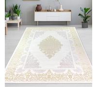 CARPETIA Tapis Salon Chambre à Coucher élégant élégant Brillant méandres Court Orient Ornements crème Or 120x170 cm