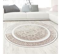CARPETIA Tapis Salon Chambre à Coucher Moderne Noble Orient Effet Brillant Ornements à Poil Court Design crème Beige 120 cm Rond