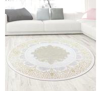 CARPETIA Tapis Salon Chambre à Coucher Ornements Nobles Brillants méandres Court Orient élégant crème Or 160 cm Rond