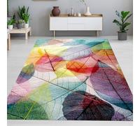 CARPETIA Tapis Salon Chambre Bureau Salle à Manger Facile à Entretenir Robuste Doux Riche en Couleur avec Motif de Feuilles Multicolore, 140 x 200 cm