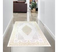 CARPETIA Tapis Salon Court Orient Ornements Brillants méandres enchanteur Court Flore Couloir Garde-Robe crème Or 60x110 cm