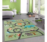 CARPETIA Tapis Tapis pour Enfants Tapis de Jeu pour Chambre d'enfant Moderne antidérapant Lavable Facile d'entretien Tapis de Rue Safari Vert 140 x 200 cm