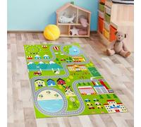 CARPETIA Tapis Tapis pour Enfants Ville - Monde des Jeux Rues Maisons Parkings antidérapant Lavable Plat résistant sans substances nocives Vert 100 x 200 cm