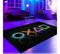 CARPETIA Tapis XXL Gaming Room antidérapant Plat Facile d'entretien résistant Salon Gamer Setup Design stylé Durable décor Moderne en Noir & Couleurs néon 200 x 290 cm
