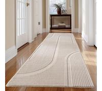 Carpetsale24 Boho Scandinave uni Crème 80x250 cm - Tapis Décoratif Doux et Lavable avec Effet 3D pour Salon et Chambre à Coucher - Facile à Entretenir