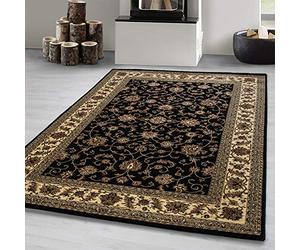 Carpetsale24 Orient Tapis oriental 200 x 290 cm Noir Poils courts décoratifs Élément d'ameublement facile d'entretien salon/salle à manger