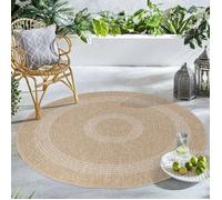 Carpetsale24 Tapis Intérieur & Extérieur Résistant aux Intempéries 200 cm Rond Beige-1 - Tapis de Balcon, Aspect Sisal et Jute Conception d'époque - Tapis Cuisine, Lavable Camping Jardin Patio