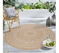 Carpetsale24 Rond Tapis Extérieur Beige 200 cm Rond vintage motif Résistant aux Intempéries Imperméable Tapis Cuisine, Balcon