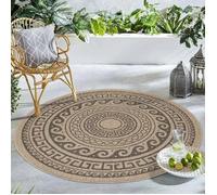 Carpetsale24 Tapis rond pour l'intérieur et l'extérieur, résistant aux intempéries, aspect sisal, naturel, 120 cm, rond, lavable, imperméable, tissage plat, aspect naturel, design vintage, pour balcon