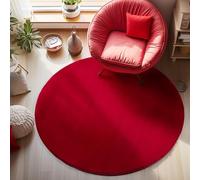 Carpetsale24 Salon Moderne Tapis Rouge 120 cm Rond - Poils Courts, Unicolor - Doux et Moelleux - Cuisine Moquette Salle de Sejour