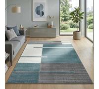 Carpetsale24 Tapis 120 x 170 cm, poils courts, contours découpés, bleu, gris, blanc, carreaux, extra doux, lavable, facile entretien, salon, chambre, salle à manger