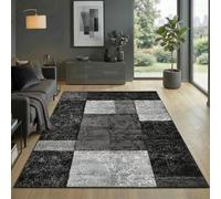 Carpetsale24 Tapis 120 x 170 cm, poils courts, contours découpés, noir, gris, blanc, carreaux, extra doux, lavable, facile entretien, salon, chambre, salle à manger