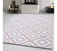 Carpetsale24 Tapis 140 x 200 cm rose à poils courts design losanges moderne pour salon, chambre à coucher, couloir, cuisine, salle à manger, chambre d'enfant, facile d'entretien, doux