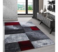 Carpetsale24 Tapis 200 x 290 cm, contours découpés en rouge, gris et blanc, design à carreaux, extra doux, facile d'entretien, lavable, pour salon, chambre à coucher, salle à manger
